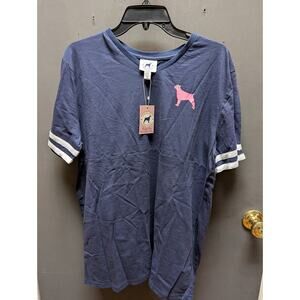 Southern Girl Prep MEDIUM NEW SHORT  Sleeve Shirt Cotton DARK BLUE WHITE STRIPE